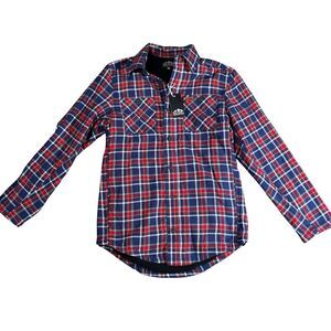 NWT Pacific Outfitters Red Blue Plaid Button Up Fleece Lined Shirt Workwear Sm